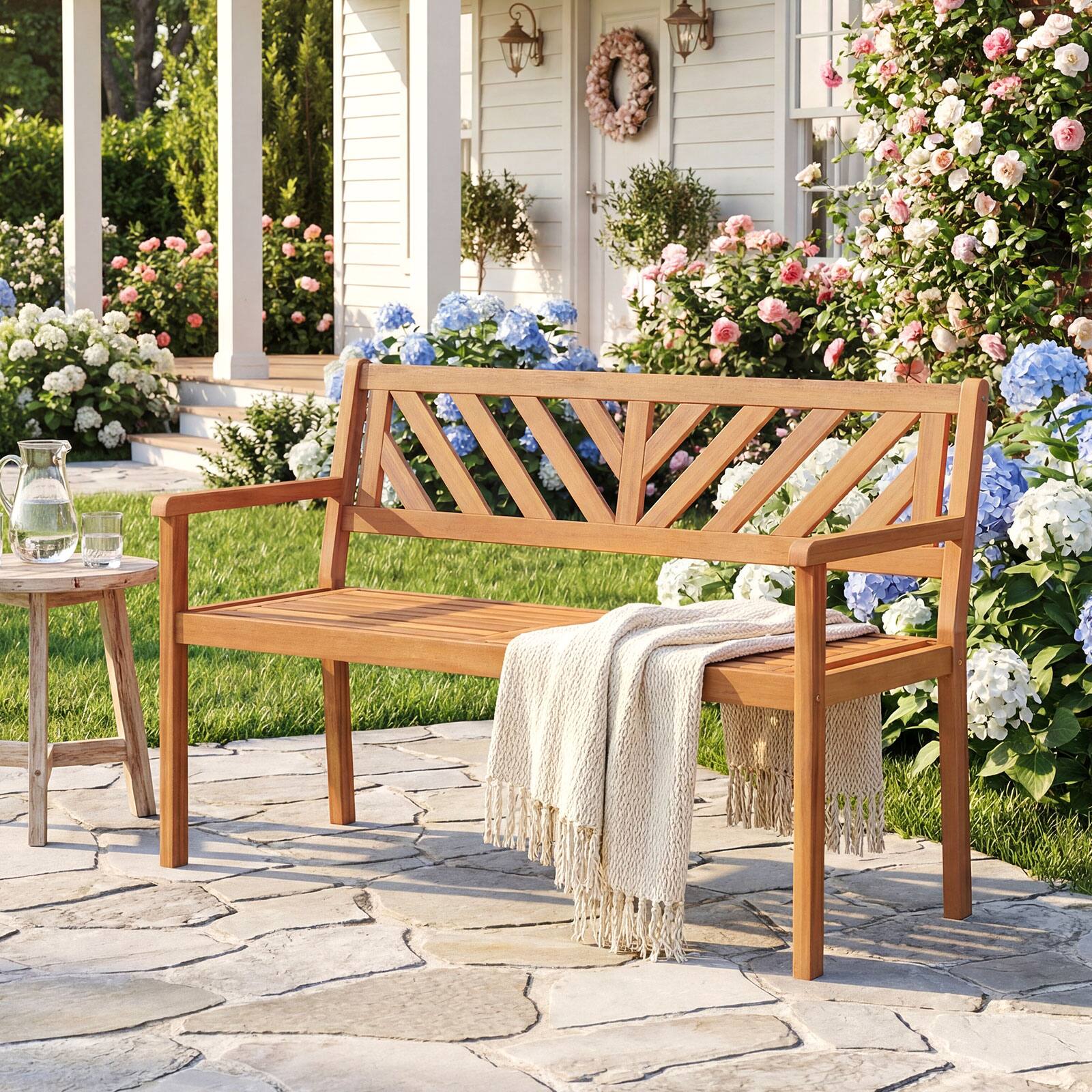 Alt View 3. Gymax - Gymax Outdoor Loveseat Bench 2-Person Patio Acacia Wood Garden Chair w/ Armrests - Brown.