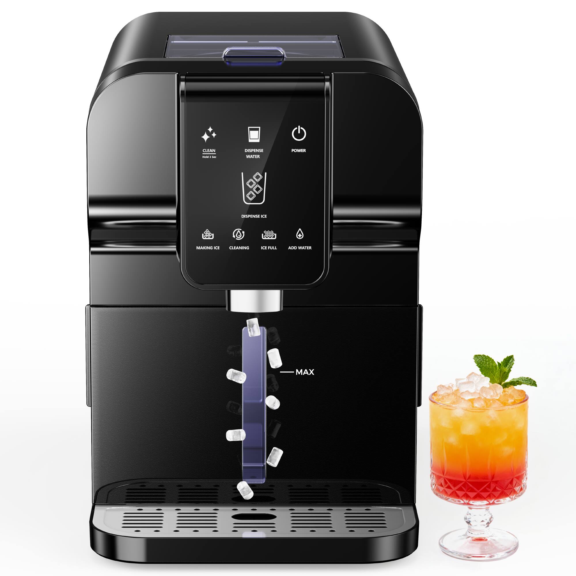 SIMZLIFE - 2-in-1 Nugget Ice Maker with Water Dispenser, 30Lbs/24H Countertop Ice Machine, Ice Ready in 10 Mins & Self-Cleaning - Black