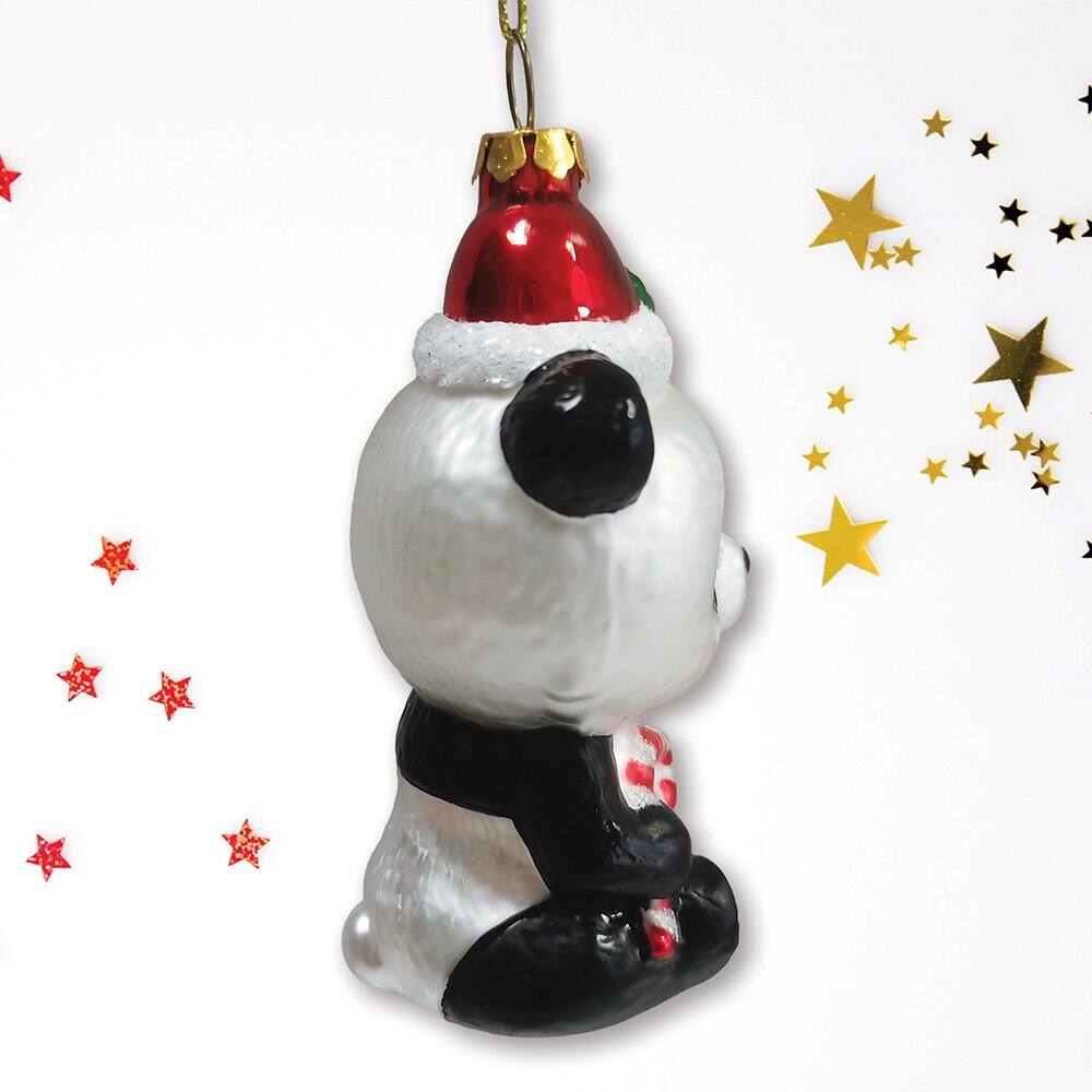 Back. OrnamentallyYou - Cute Panda with Santa Hat and Gift Blown Glass Christmas Ornament - Multi-colored.