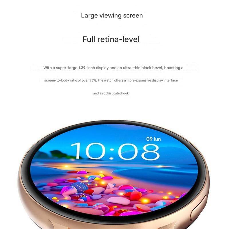 Large viewing screen  
Full retina-level  

With a super-large 1.39-inch display and an ultra-thin black bezel, boasting a screen-to-body ratio of over 95%, the watch offers a more expansive display interface and a sophisticated look  

09 lun 10:08