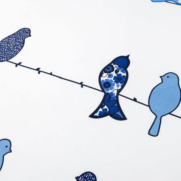 Left. SlickBlue - Floral Birds on Wire 6 Piece Soft Polyester Bed Sheet Set for Bedroom - White, Blue.