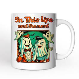 OrnamentallyYou - Retro Ghost Lovers Through Next Lives, Mug, Vintage Halloween Gift for Couples - White