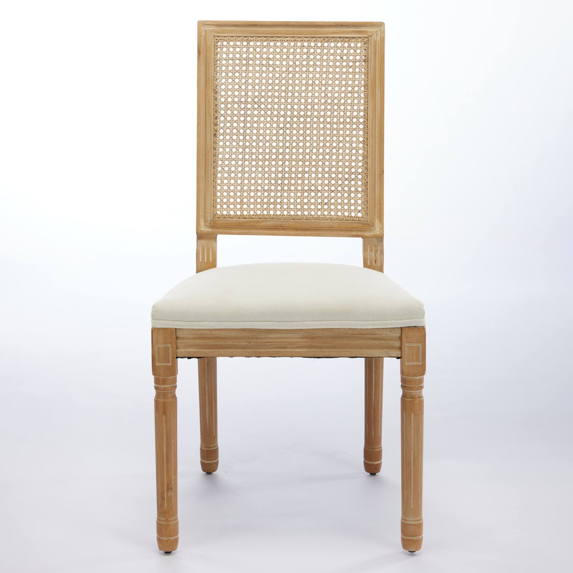 Angle. GOODSILO - French-Inspired Dining Chairs Set of 2 with Rattan Backrest and Solid Wood Frame for Elegant Home Decor - Beige.