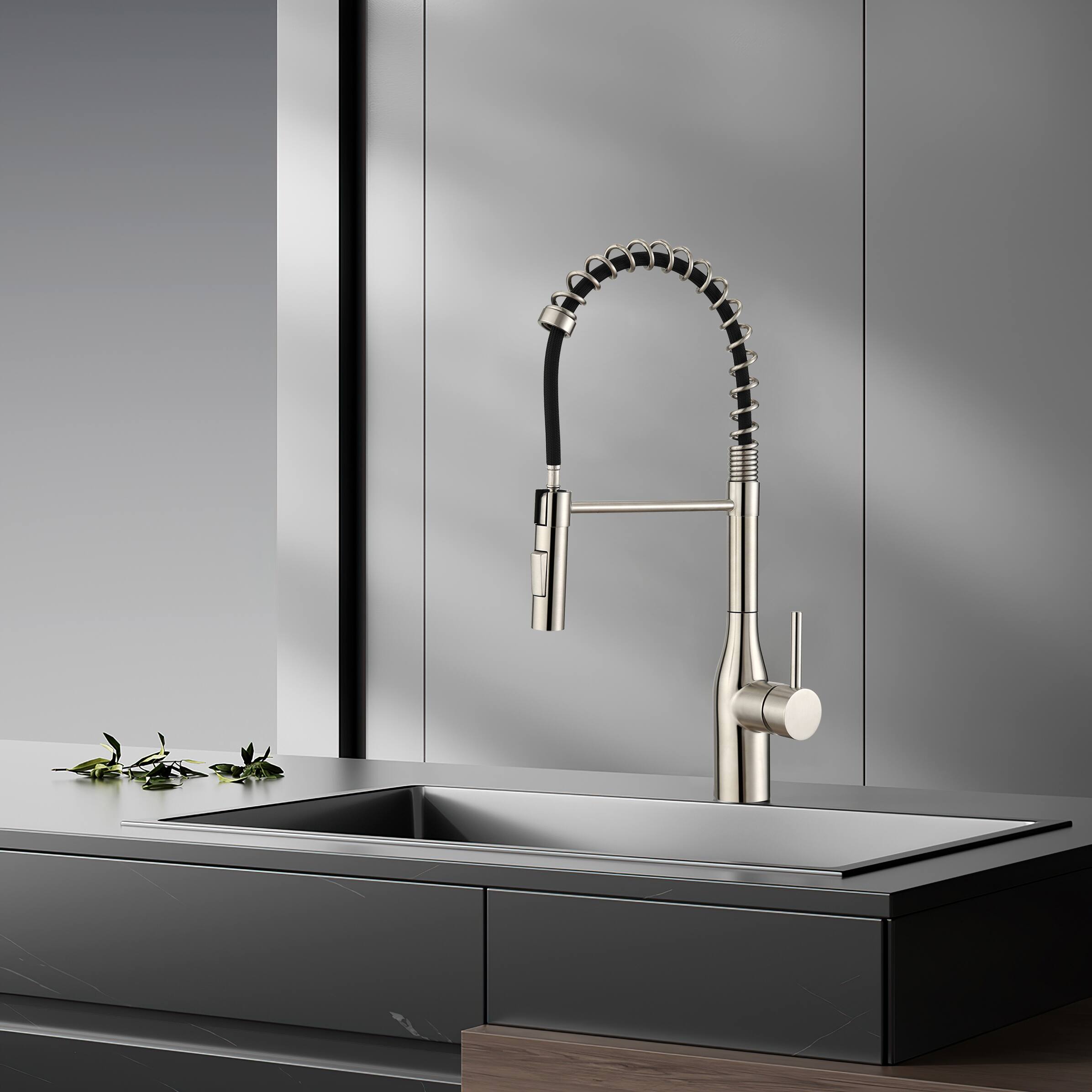 Left. Bothwa Home - Spring 19.5 - Inch Kitchen Faucet - Brushed Nickel.