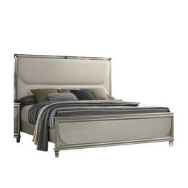 Manhattan Lane - Zema Queen Bed, Upholstered Headboard w LED, Silver Wood, Acrylic Legs - Silver, Clear