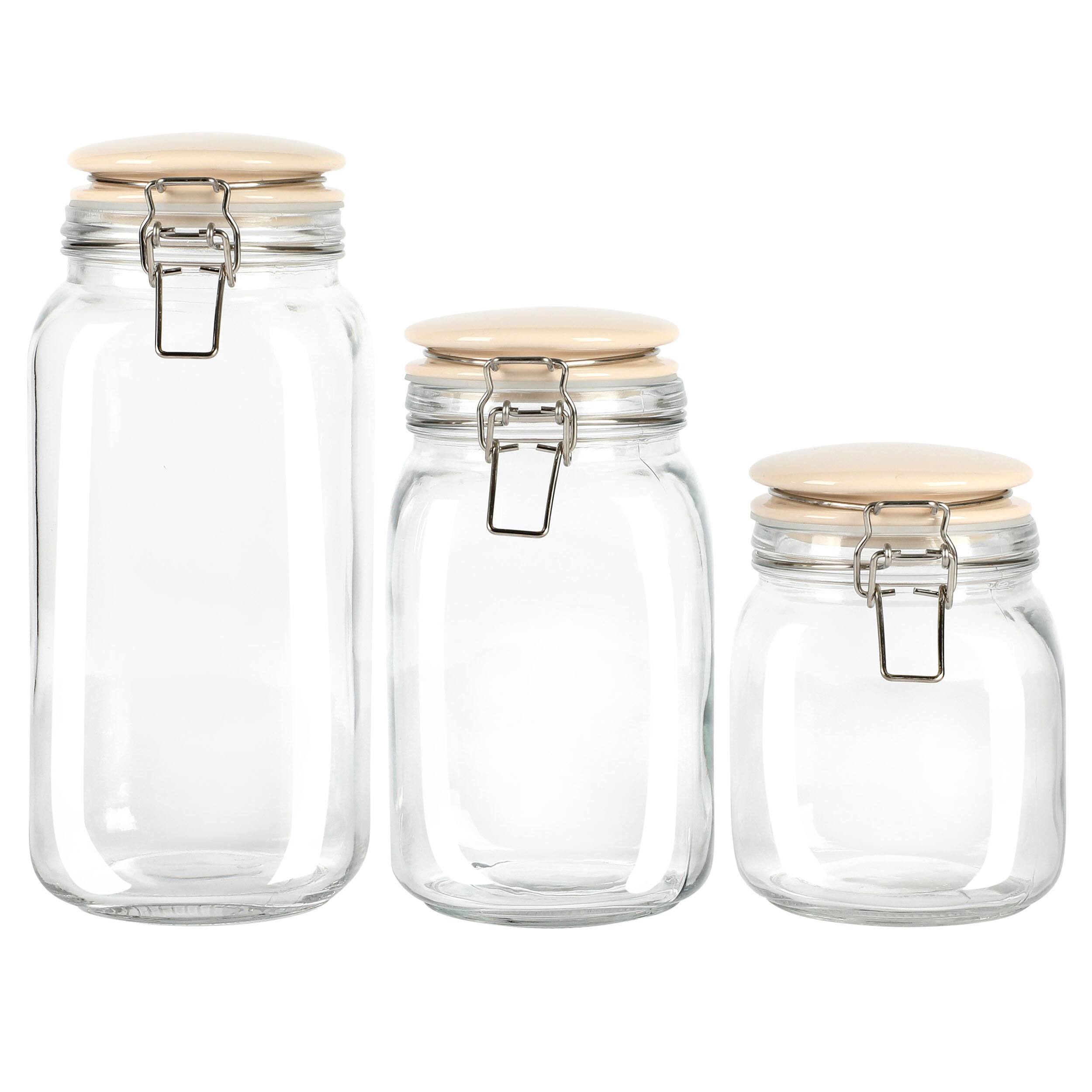 Front. Martha Stewart - Martha Stewart Rindleton 3 Piece Glass Canister Set with Ceramic Lids in Off-White - White.