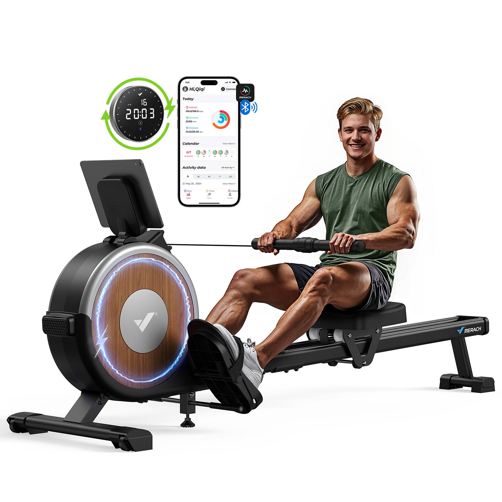Left. MERACH - MERACH Electromagnetic Q1S Rowing Machine Quiet 16 Level Resistance for Home Gym - Black.