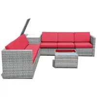 Costway 8 PCS Wicker Sofa Rattan Furniture Set Patio Furniture w/ Storage Table - Red - Front_Zoom