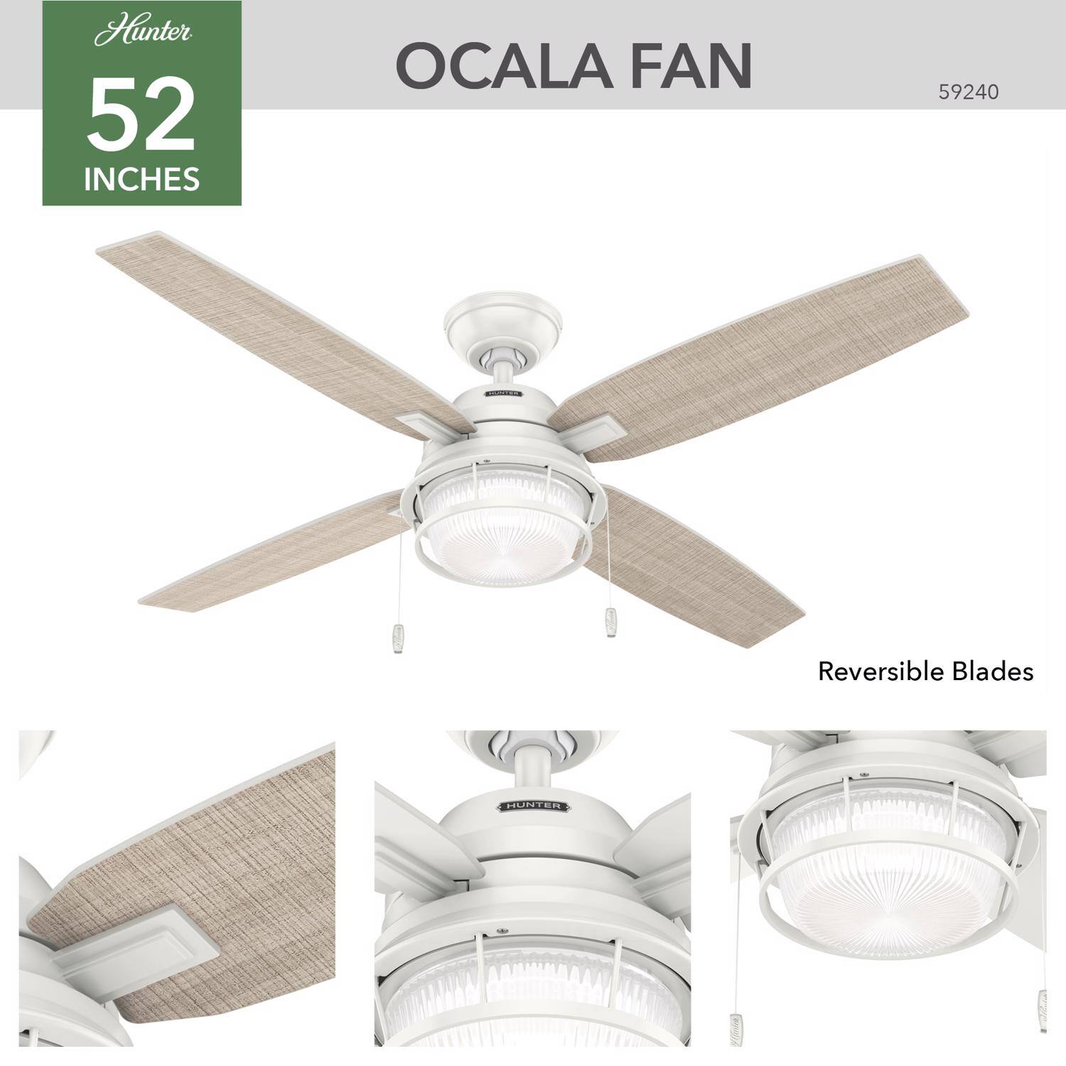 Hunter 52 INCHES OCALA FAN 59240 Reversible Blades