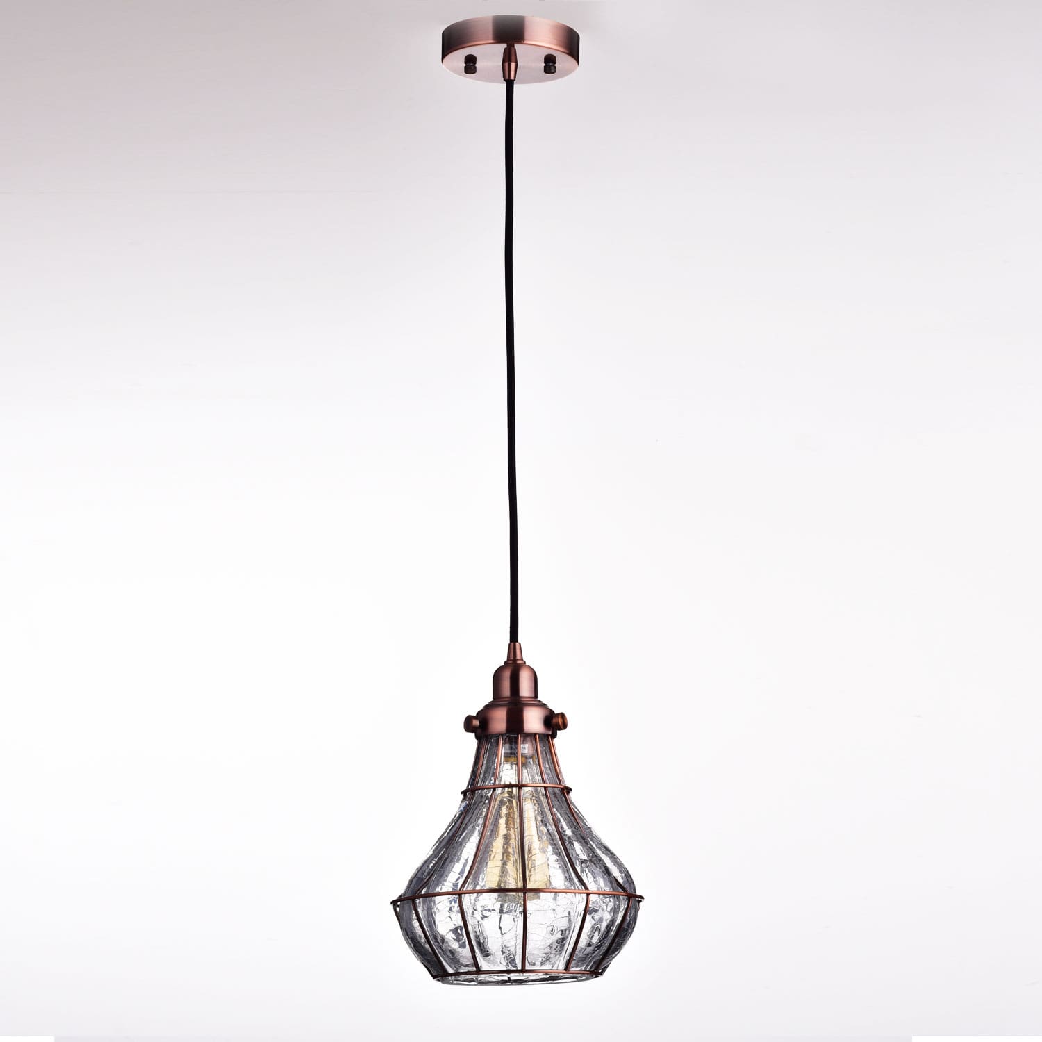 Alt View 1. MOOSE - Rustic Cracked Glass Pendant Light Antique Red Copper Finish - Red Copper.