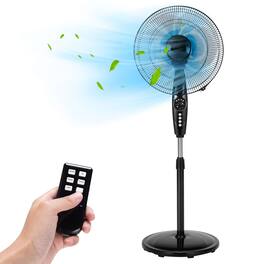 Gymax - 16'' Dual Blade Pedestal Fan Adjustable Oscillating Stand Fan Home Office - Black
