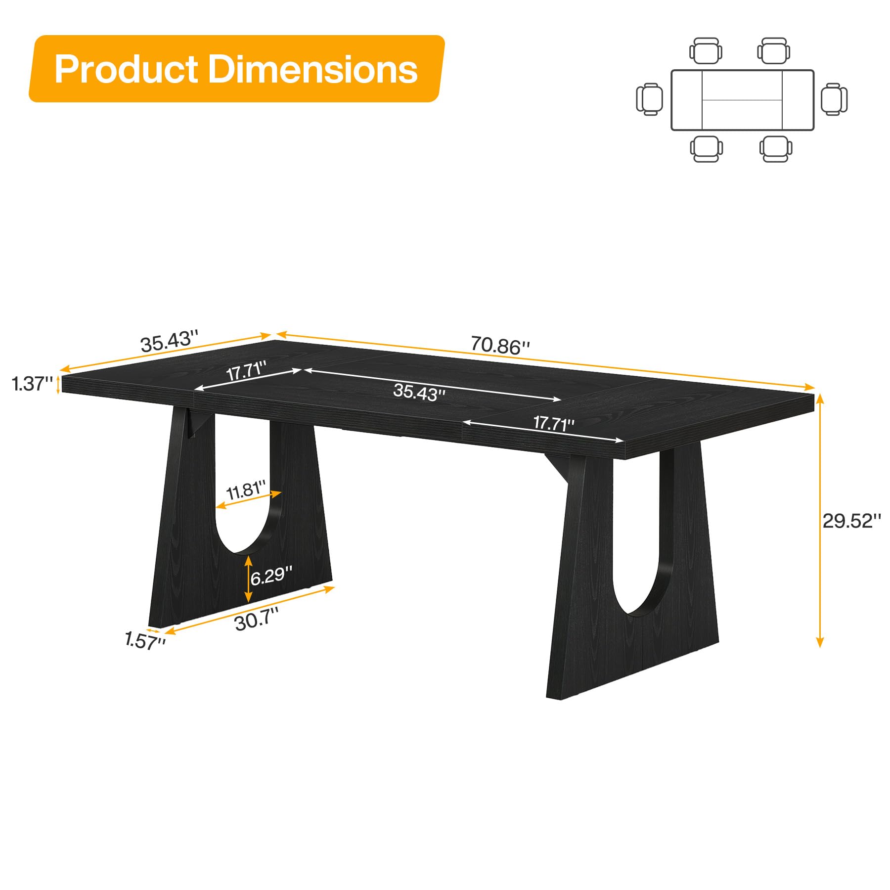Product Dimensions
1.37"
35.43" 17.71"
70.86" 35.43" 17.71"
11.81"
29.52"
1.57"
6.29" 30.7"