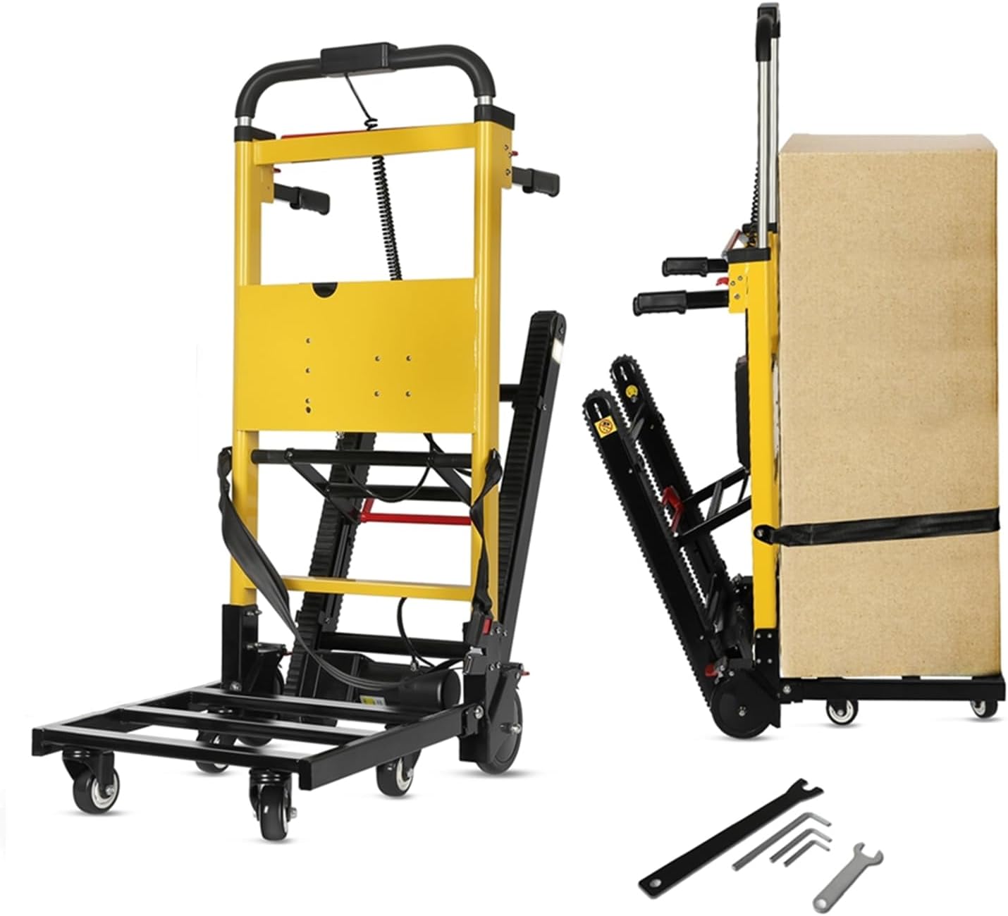Front. Mirfee - 441lbs Electric Stair Climbing Hand Truck with Rubber Chains - Compact Design for Furniture Transport - Yellow.