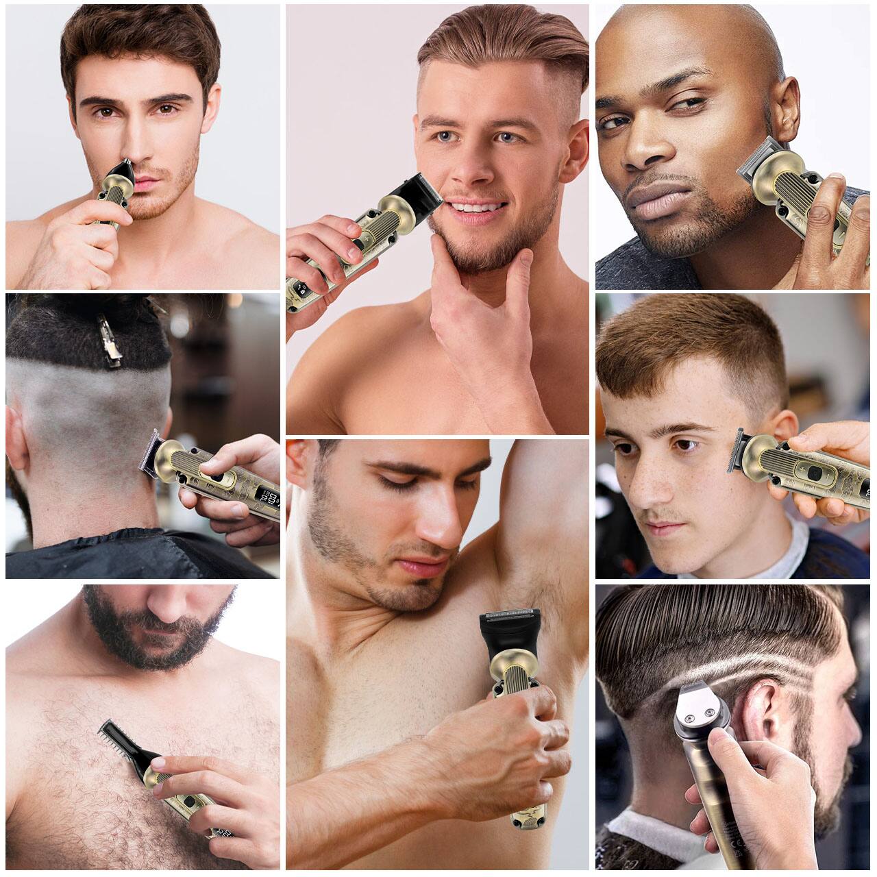 Alt View 3. HATTEKER - 8-in-1 Men's Grooming Kit, Hair & Beard Trimmer, Foil Shaver, Nose & Body Trimmer, IPX6, USB-C - Bronze.