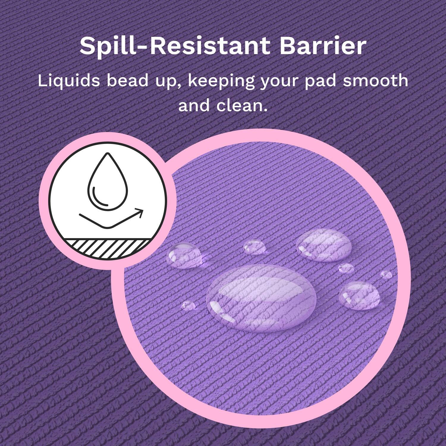 Spill-Resistant Barrier  
Liquids bead up, keeping your pad smooth and clean.