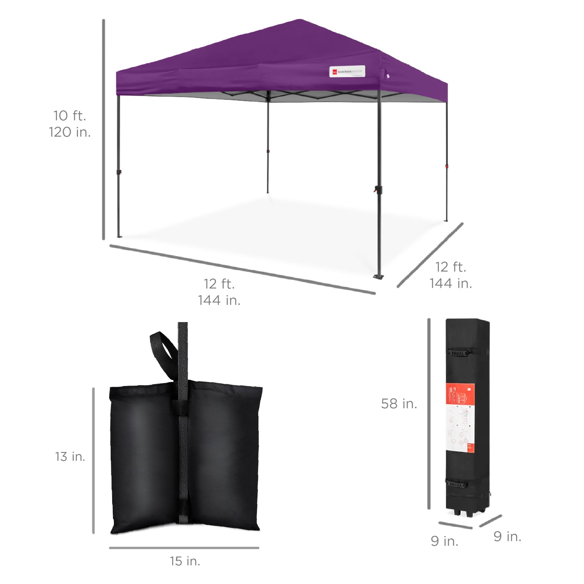 Best Choice Products - 12x12ft Easy Setup Pop Up Canopy w/ 1-Button Setup, Wheeled Case, 4 Weight Bags - Amethyst Purple - Thumbnail 3