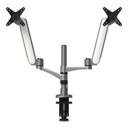 KanTek - Multi-Directional Dual Monitor Arm, For 30" Monitors, 360 Deg Rotation, 105 Deg Tilt, 360 Deg Pan - Silver