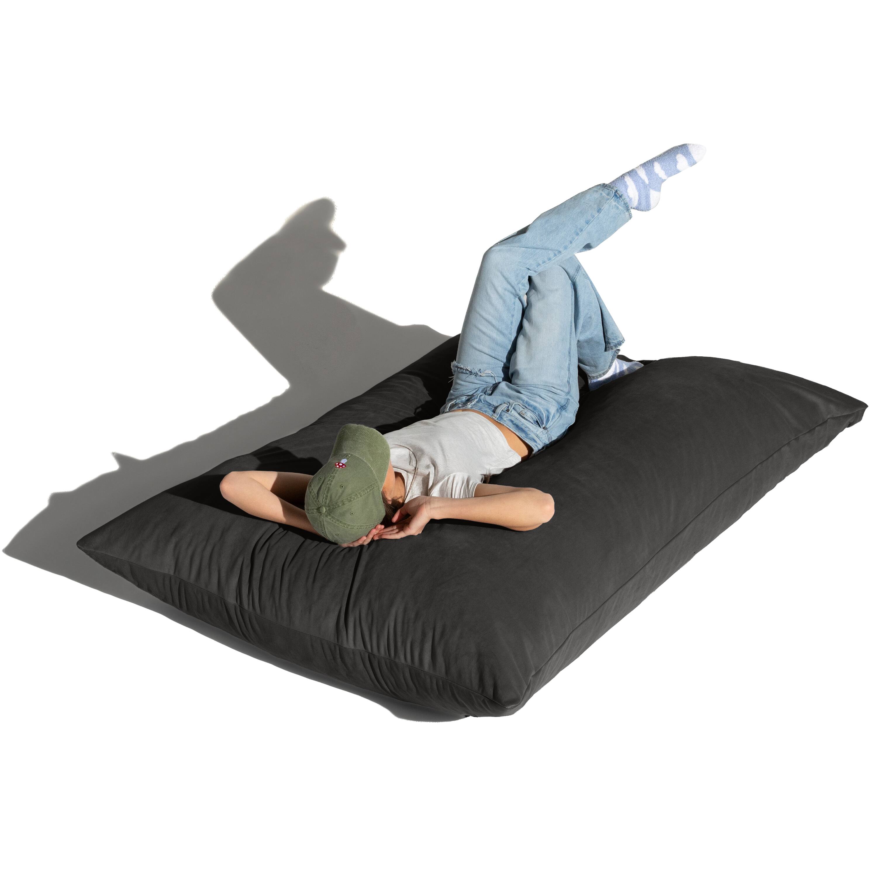 Left. Jaxx - Jaxx Pillow Saxx 5.5-Foot Décor Bean Bag Giant Floor Pillow Lounge, Lush Velvet Black - Lush Velvet Black.