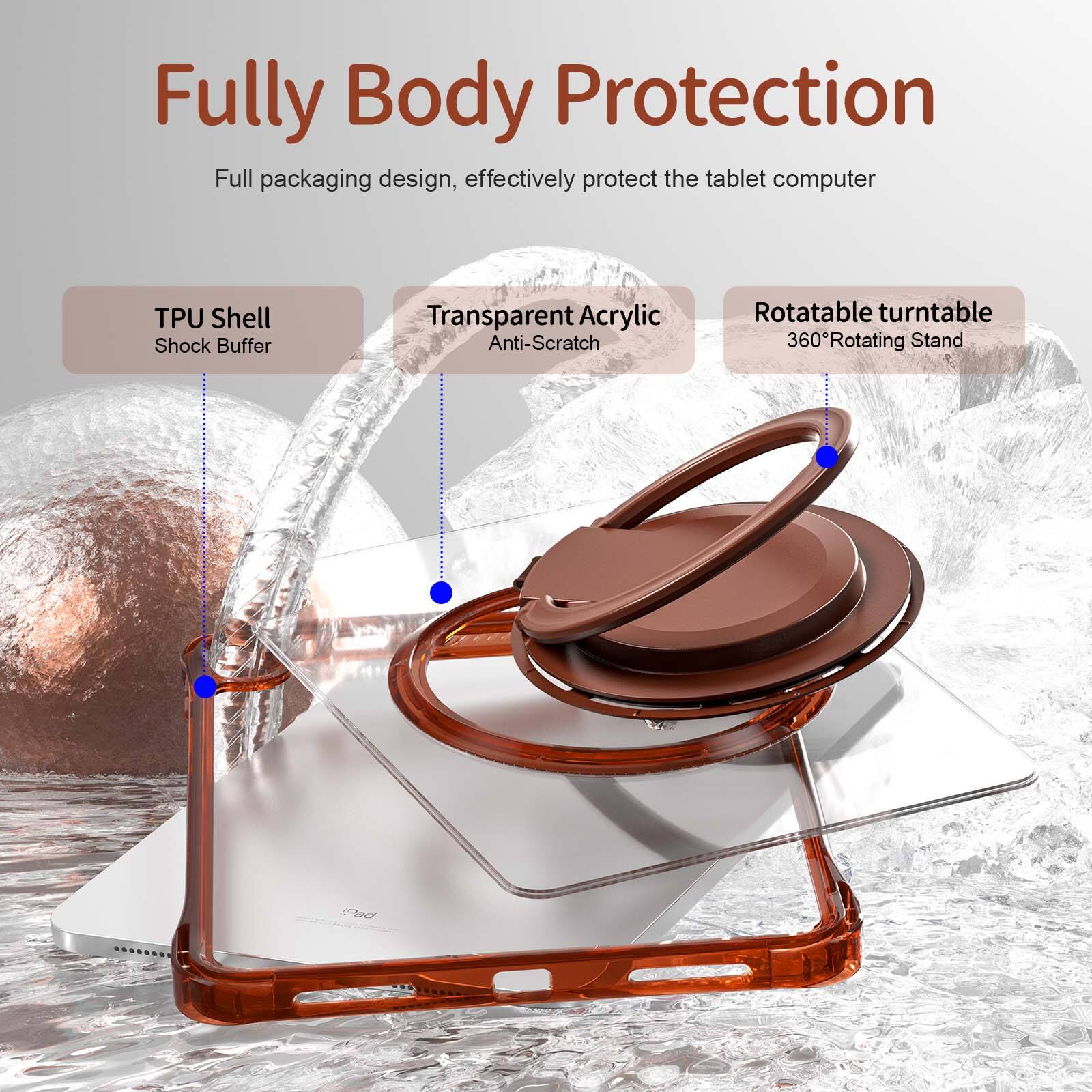 Fully Body Protection

Full packaging design, effectively protect the tablet computer

TPU Shell Shock Buffer

Transparent Acrylic Anti-Scratch

Rotatable turntable 360° Rotating Stand