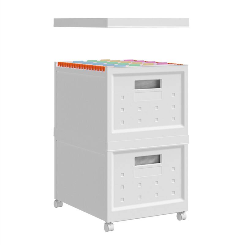 Alt View 5. HTUTWOO - Set of 2 Collapsible Rolling File Boxes - Stackable Storage Organizer with Lids & Wheels, 10 Hanging Files for Home - White.