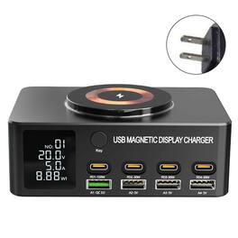 Topteng - 140W GaN Desktop Charger with Digital Display - PD 100W, 15W Magnetic Wireless, 4-Port Fast Charging for Laptop/Phone