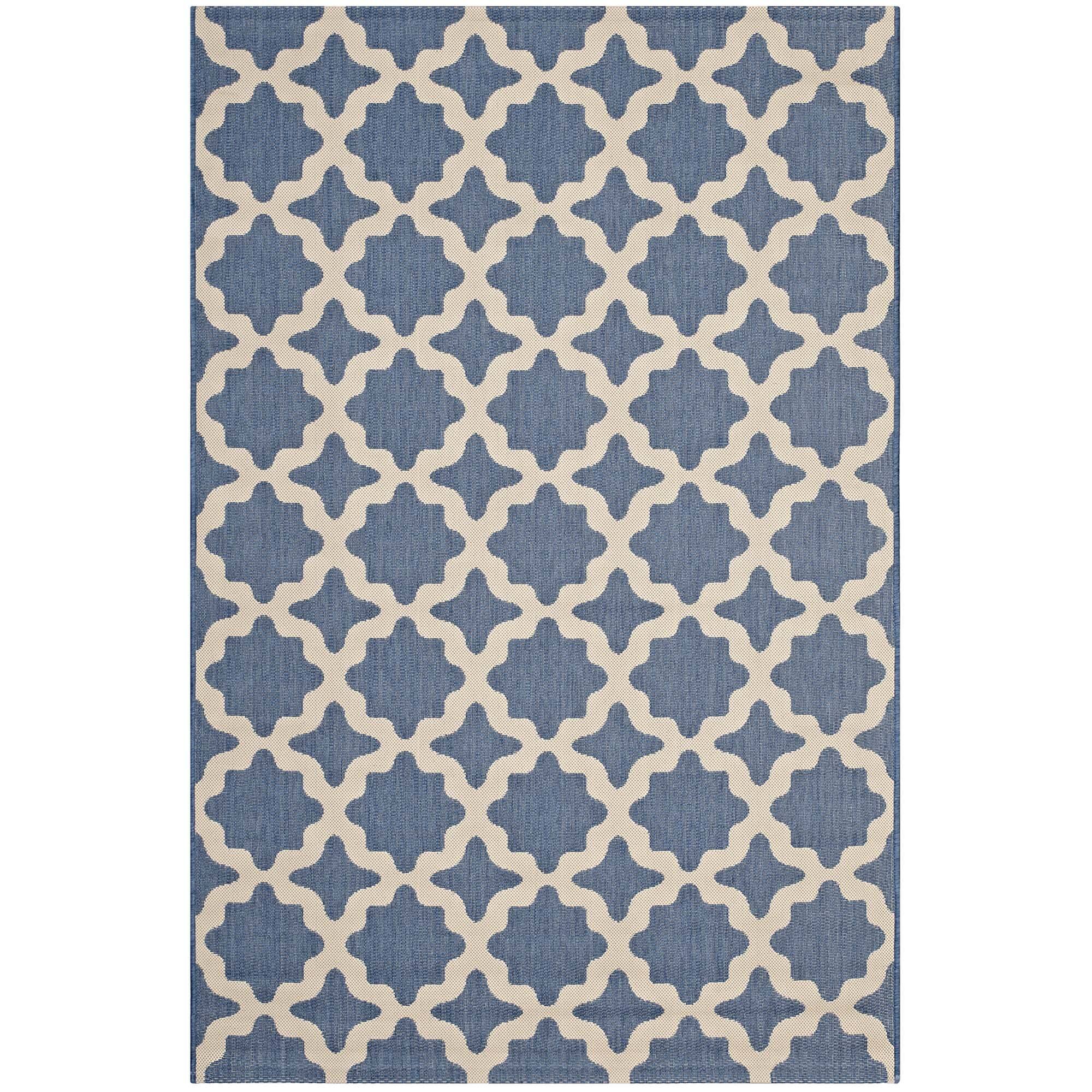 Angle. Modway - Cerelia Moroccan Trellis Indoor and Outdoor Area Rug - Blue and Beige.