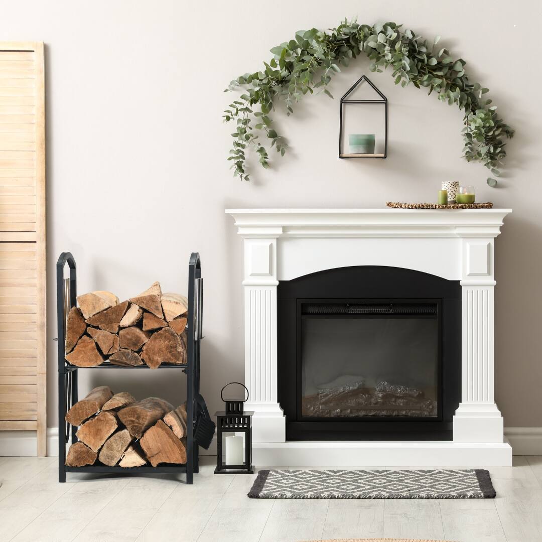 Alt View 1. Home It - Firewood Rack with 4-Piece Tool Set - 17x12x29" Log Holder - Black.