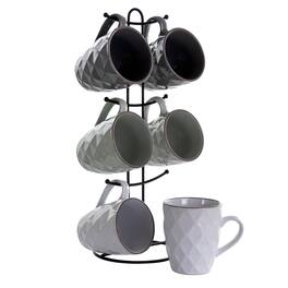 Elama - Diamond Waves 6-Piece 12 oz. Mug Set with Stand, Colors - Assorted