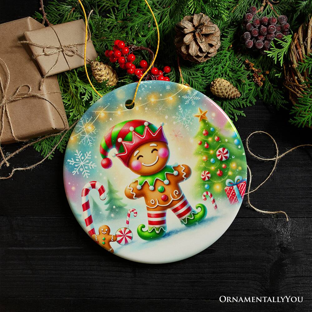 Back. OrnamentallyYou - Gingerbread Man as a Christmas Elf Ornament Magical Holiday Gift and Tree Decor V2 - Multi-colored.