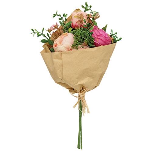 Front. BreeBe - *Mixed Cabbage Rose Bouquet - 17.5" - Multicolor.