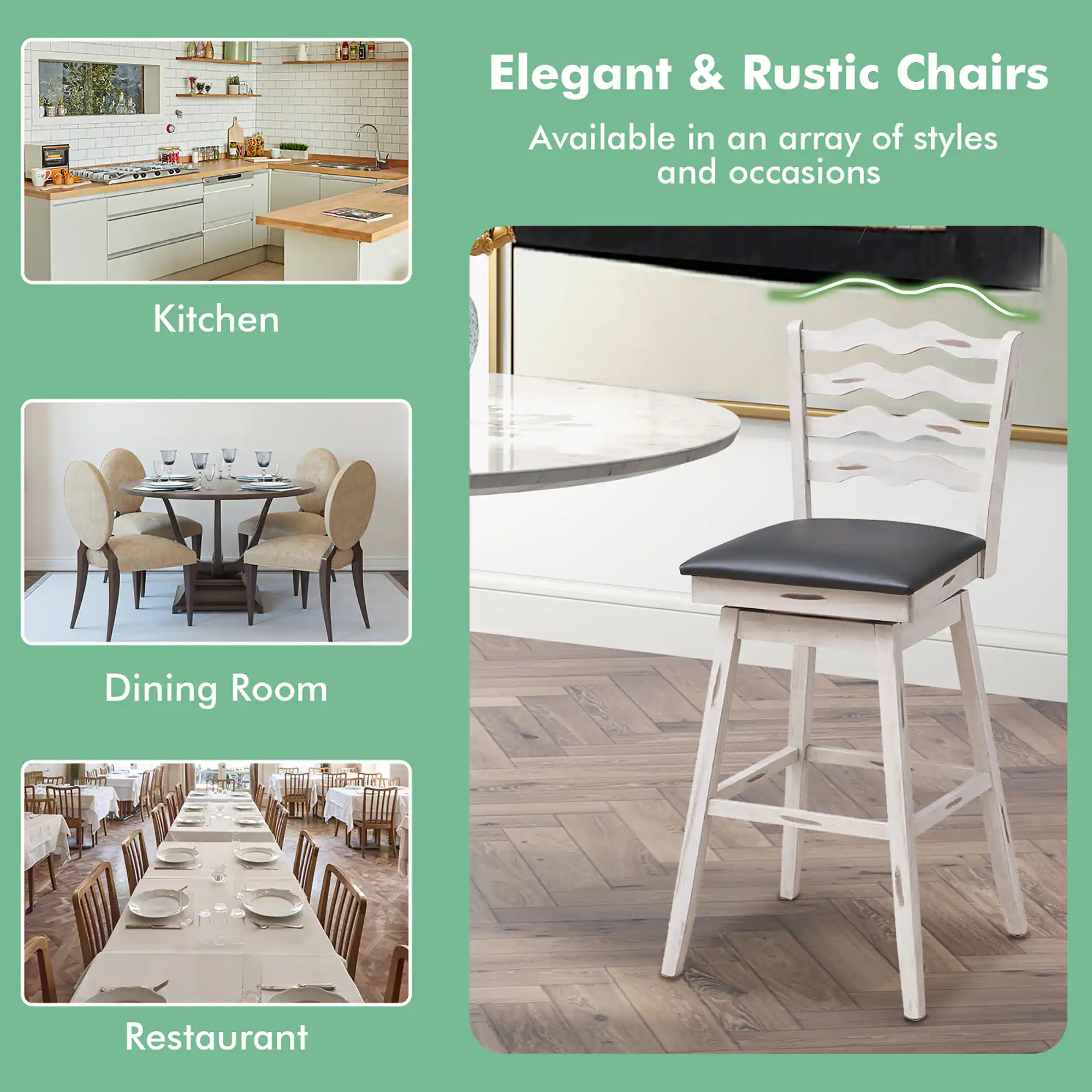 Elegant & Rustic Chairs Available in an array of styles and occasions: Kitchen, Dining Room, Restaurant