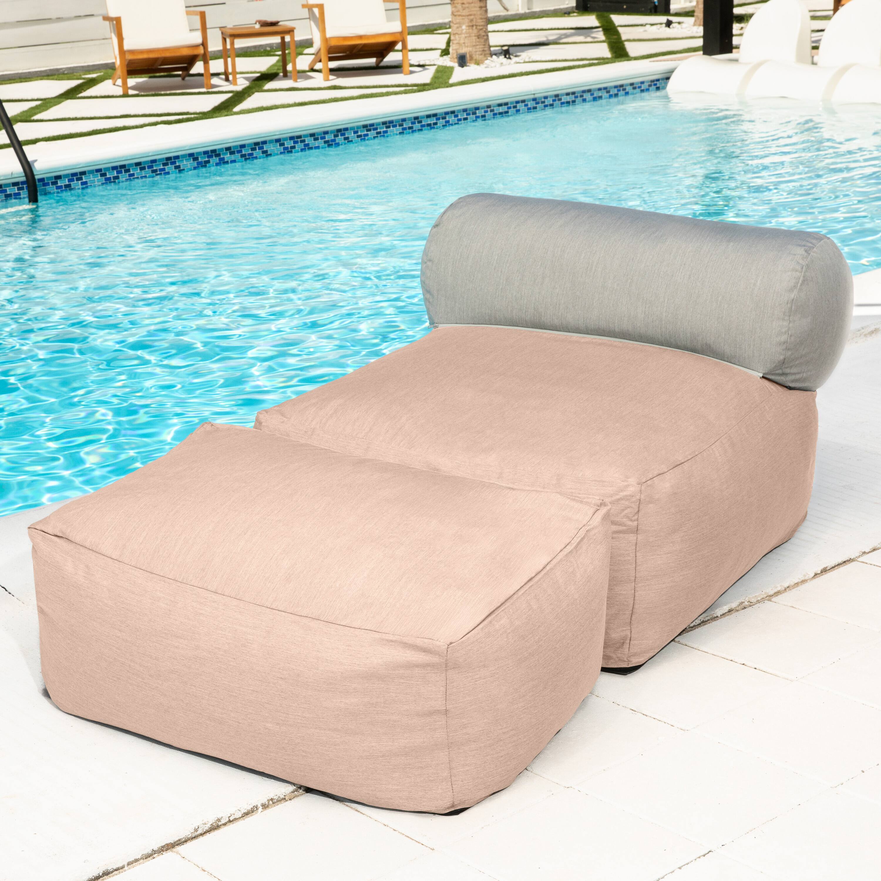 Left. Jaxx - Jaxx Tybee Large Outdoor Lounge w/ Bolster and Ottoman - Sunbrella Petal - Petal.