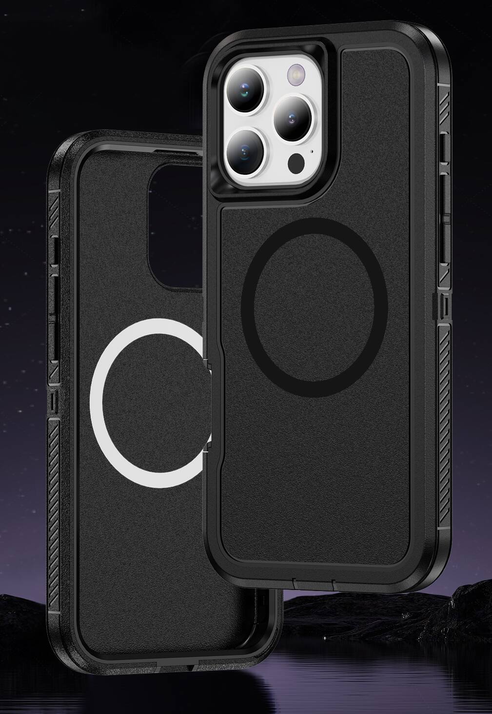 Alt View 7. Nakedcellphone - Tough Case for iPhone 16 Pro Max Phone - Dual Layer, Anti-Fingerprint, Compatible with MagSafe - Black.