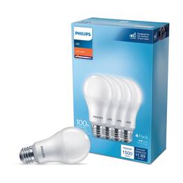 Philips - A19 E26 (Medium) LED Bulb Soft White 100 Watt Equivalence 4 pk