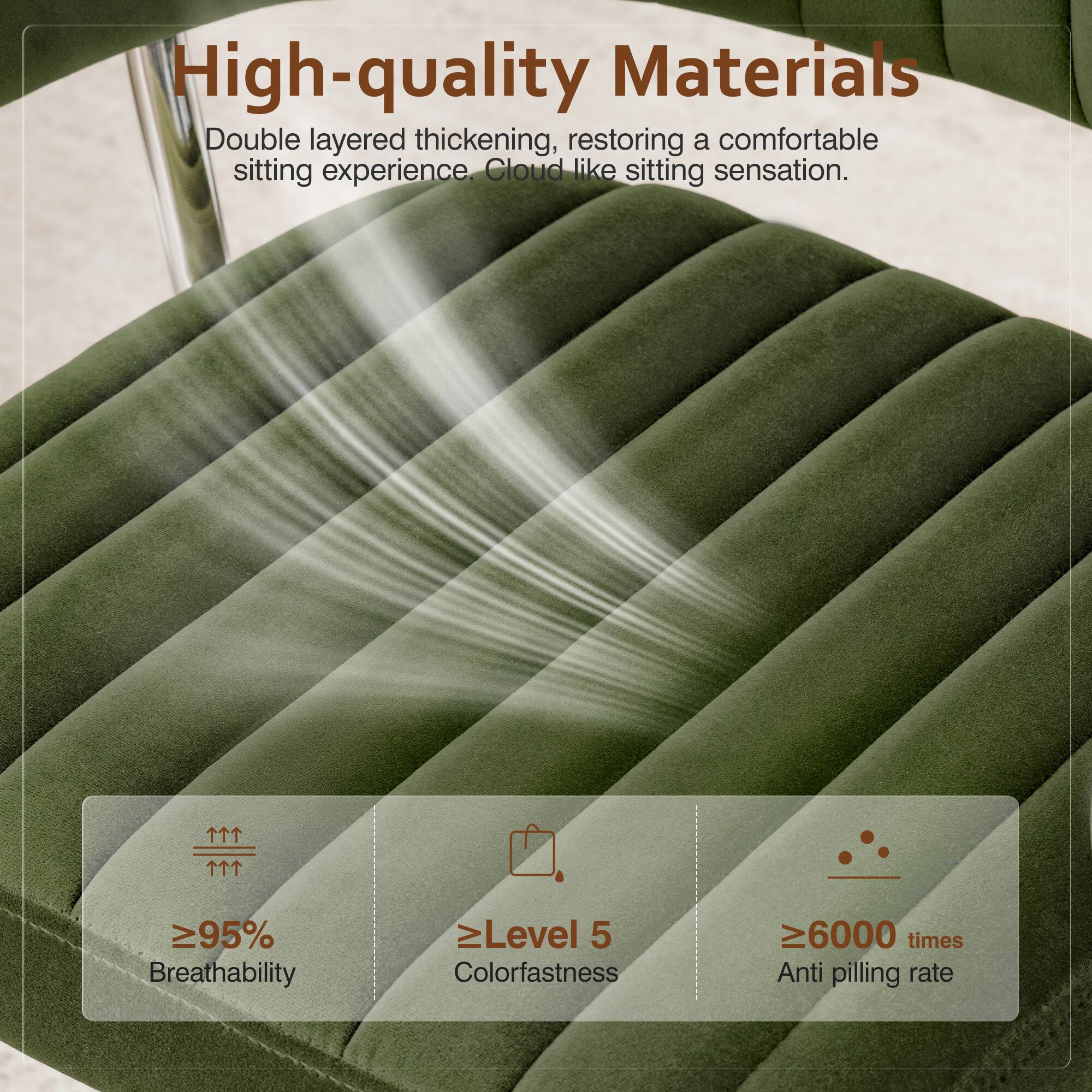 High-quality Materials

Double layered thickening, restoring a comfortable sitting experience. Cloud like sitting sensation.

- ≥95% Breathability
- ≥Level 5 Colorfastness
- ≥6000 times Anti pilling rate