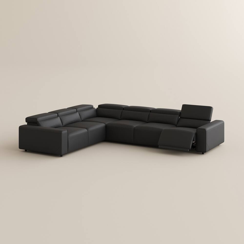 Alt View 9. POVISON - 141.14" Power L Shape Recliner Couch With 2 Recliner Seats,  USB/Type C Charging Port, Adjustable Headrest, Khaki - Black Sustainable Leather.