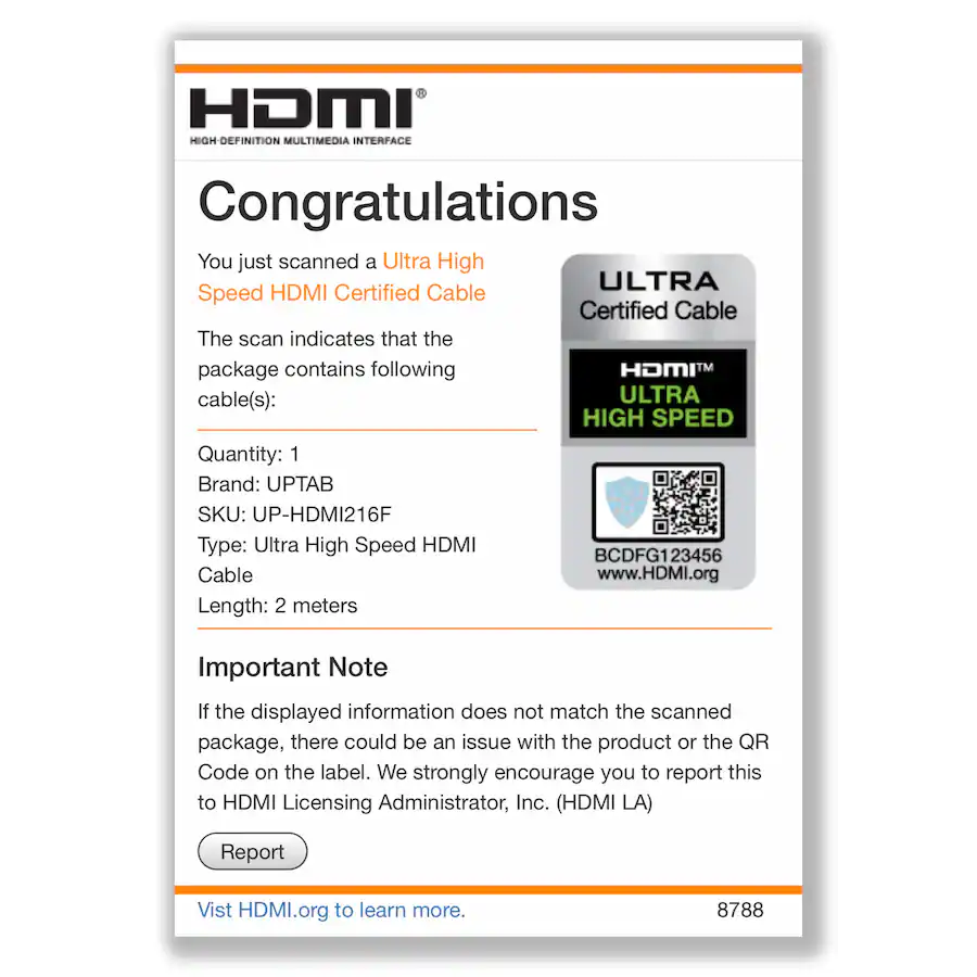 Hdmi Label UPTab Certified Ultra High Speed HDMI Cable (2.1 8K HDR eARC) Dolby ...
