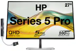 HP - Series 5 Pro 27" QHD IPS Monitor With 5ms Response Time, Anti Glare, Flicker Free, Pivot, Displayport, HDMI & DKZ - Silver/Black