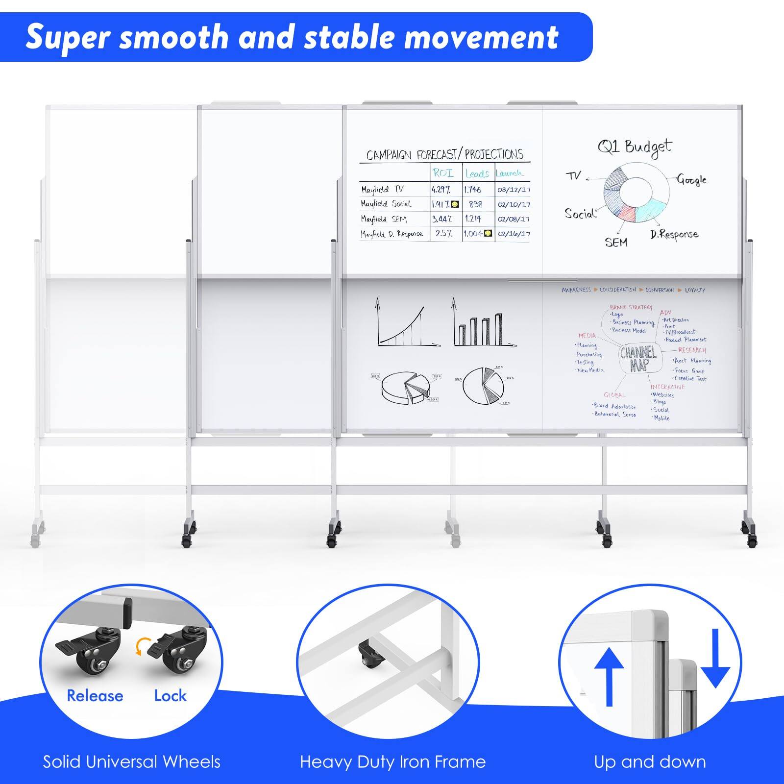 Super smooth and stable movement

CAMPAIGN FORECAST, PROJECTIONS

- Mayheld TV: 4,247 (ROI: 176) 03/12/17
- Mayheld Social: 3,447 (ROI: 124) 02/08/17
- Mayheld SEM: 2,57 (ROI: 1004) 02/08/17

Q1 Budget

- TV: Google
- Social: D.Response
- SEM

CHANNEL RESEARCH

- MEDIA
- PLANNING
- ADVERTISING
- MARKETING
- SEO
- SOCIAL MEDIA
- EMAIL
- SEO
- SEM
- SOCIAL
- TV
- GOOGLE
- D.Response

Solid Universal Wheels
Heavy Duty Iron Frame
Up and down

Release
Lock