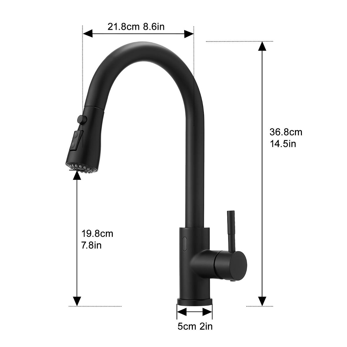 21.8cm 8.6in  
36.8cm 14.5in  
19.8cm 7.8in  
5cm 2in