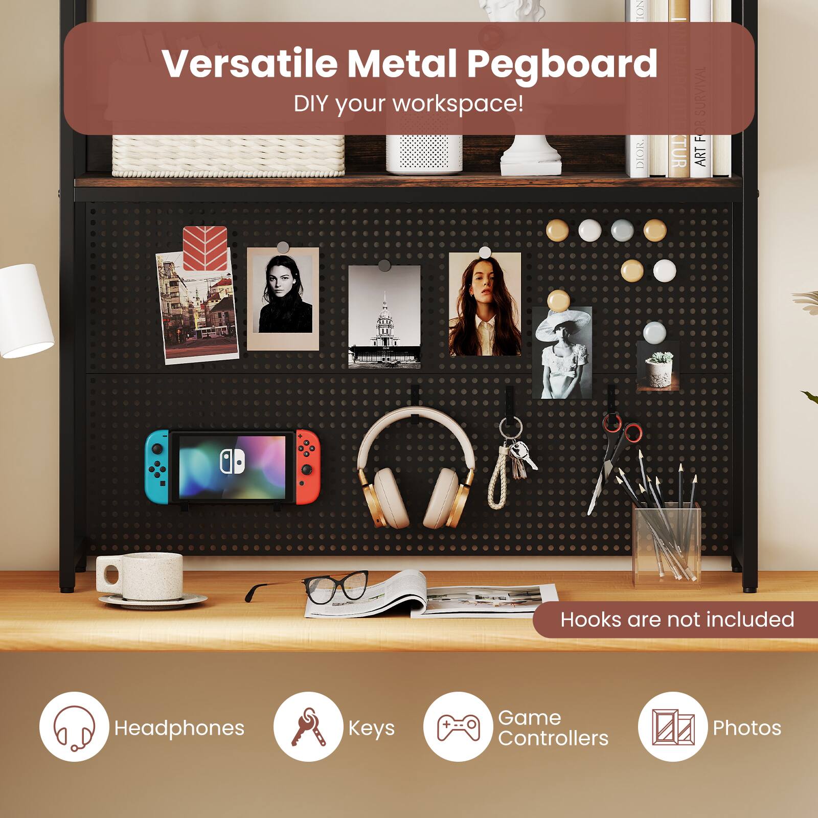 Versatile Metal Pegboard DIY your workspace! Hooks are not included Headphones Keys Game Controllers Photos