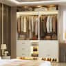 Aheaplus - Wardrobe Closet System 2-Piece Set, 4.5ft Organizer System with 6 Drawers and 2 Hanging Rods - White