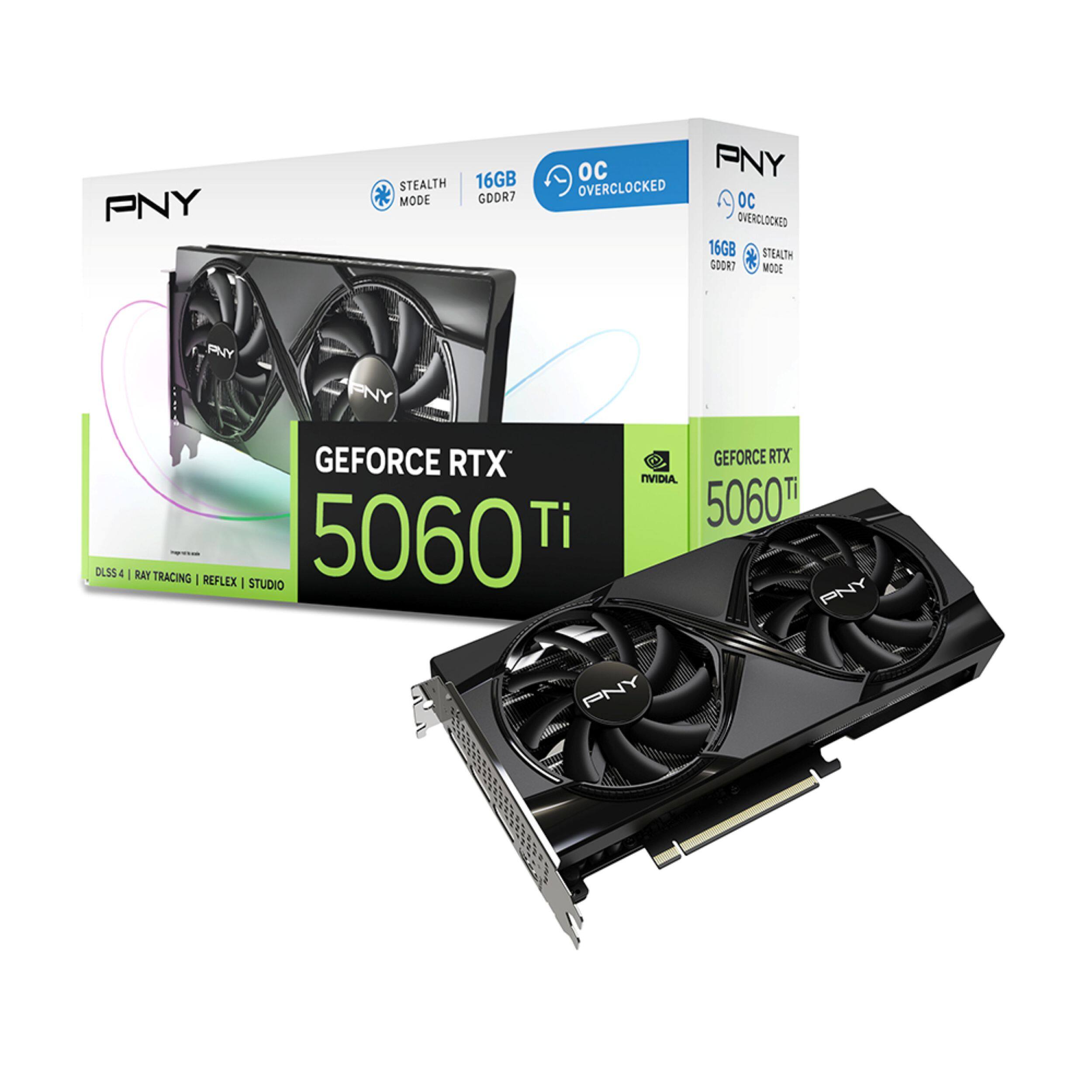 PNY  
STEALTH 16GB MODE GDDR7  
OC PNY OVERCLOCKED OC OVERCLOCKED 16GB STEALTH GOORT MODE  
PNY  
GEFORCE RTX 5060 Ti  
DLSS 4 | RAY TRACING | REFLEX | STUDIO
