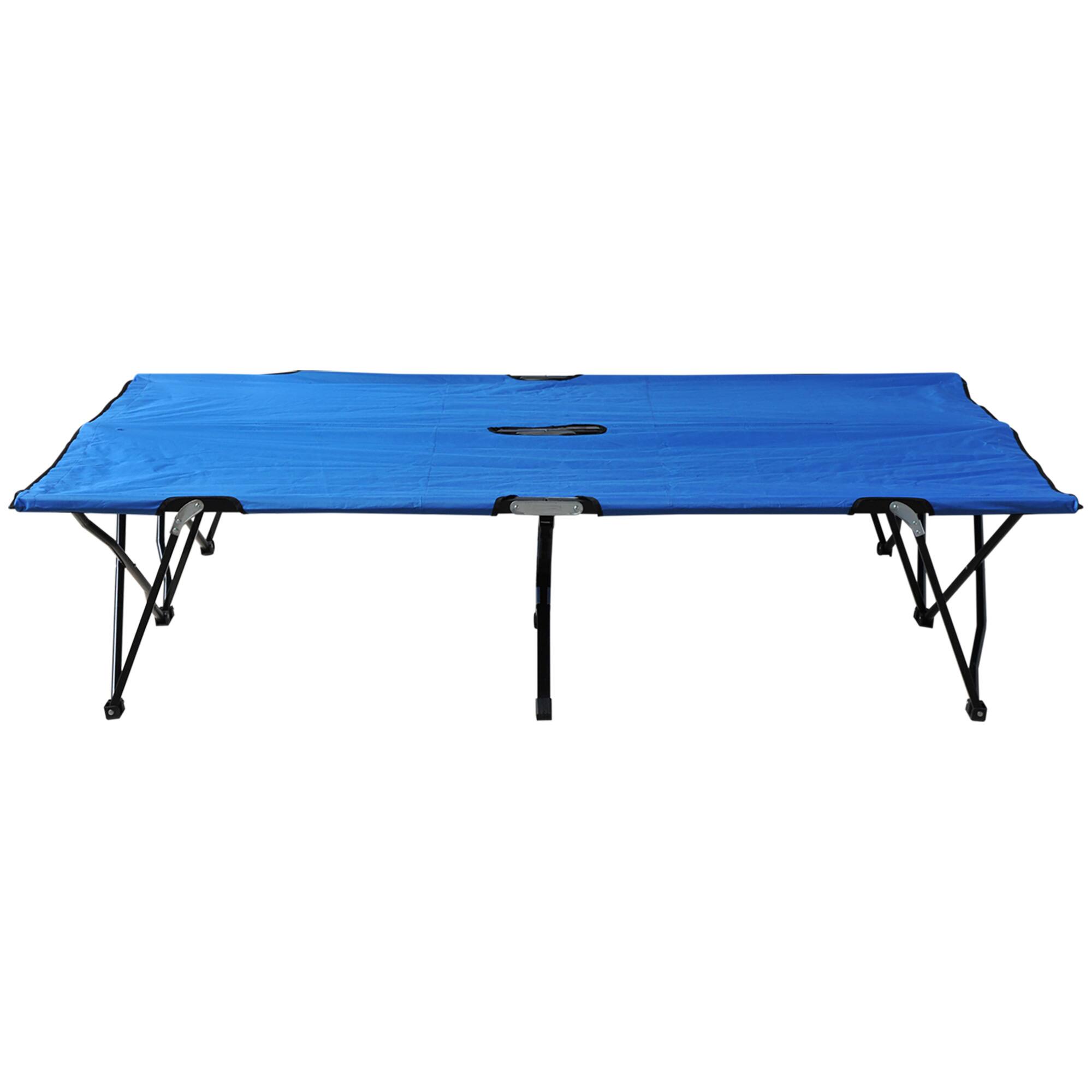 Alt View 5. Outsunny - Outsunny 2 Person Folding Camping Cot for Adults, 50" Extra Wide Outdoor Portable Sleeping Cot - Blue.