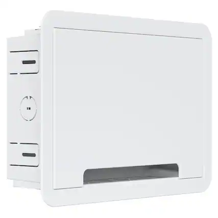 Front. ECHOGEAR - 9” In-Wall TV Media Box, Recessed TV Outlet Network Enclosure Fits Roku, Apple TV, Fire Stick, Samsung One Connect Mini - White.