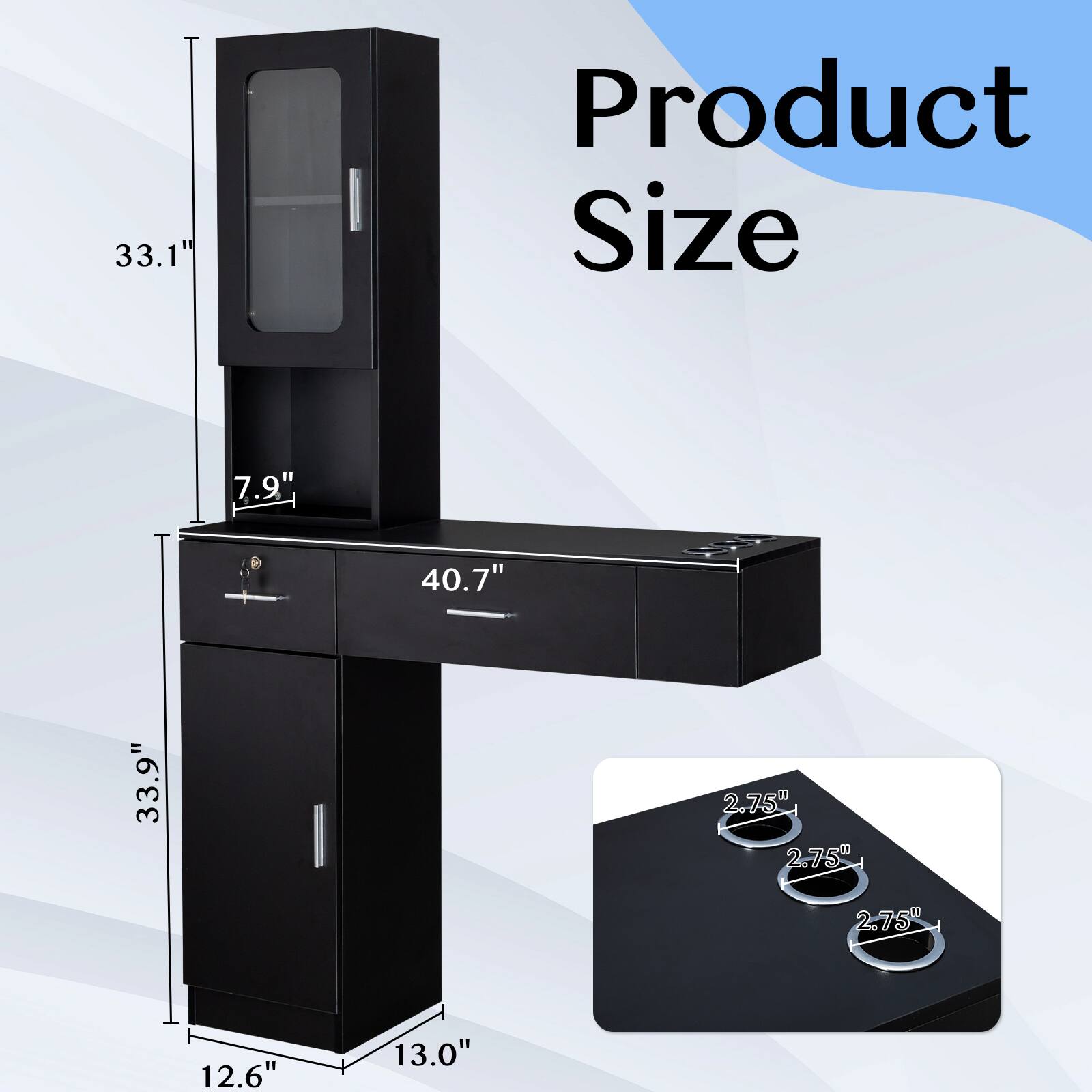 33.1"  
Product Size  
7.9"  
40.7"  
33.9"  
2.75"  
2.75"  
2.75"  
12.6"  
13.0"