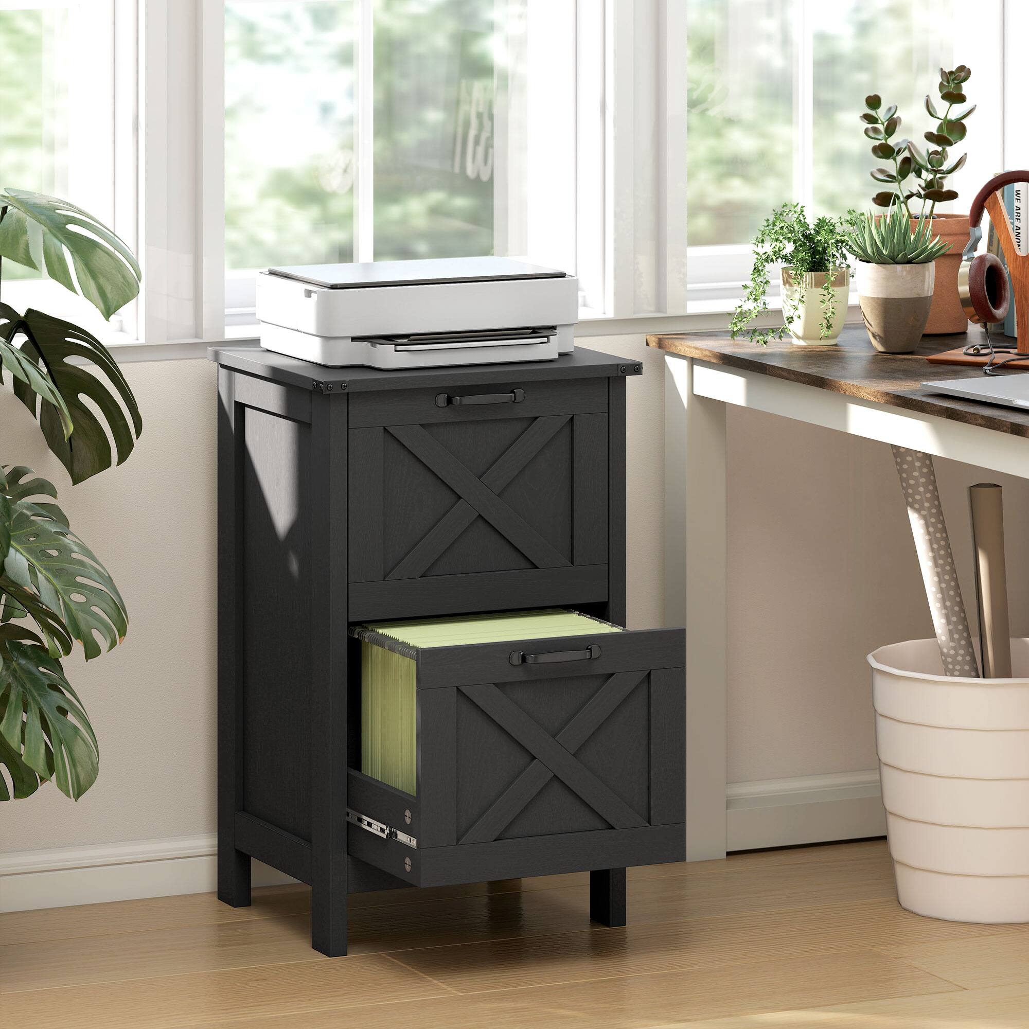 Alt View 8. Homcom - File Cabinet with 2 Drawers, Rustic Farmhouse Office Storage Cabinet for A4, Letter Size - Distressed Black.