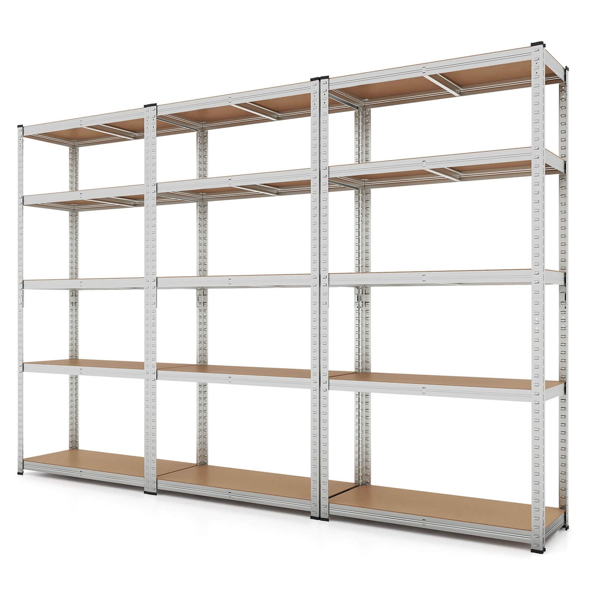 Costway - 3 PCS 5 Tier Adjustable Garage Shelving Unit with 2000 lbs Max Load for Warehouse - Silver