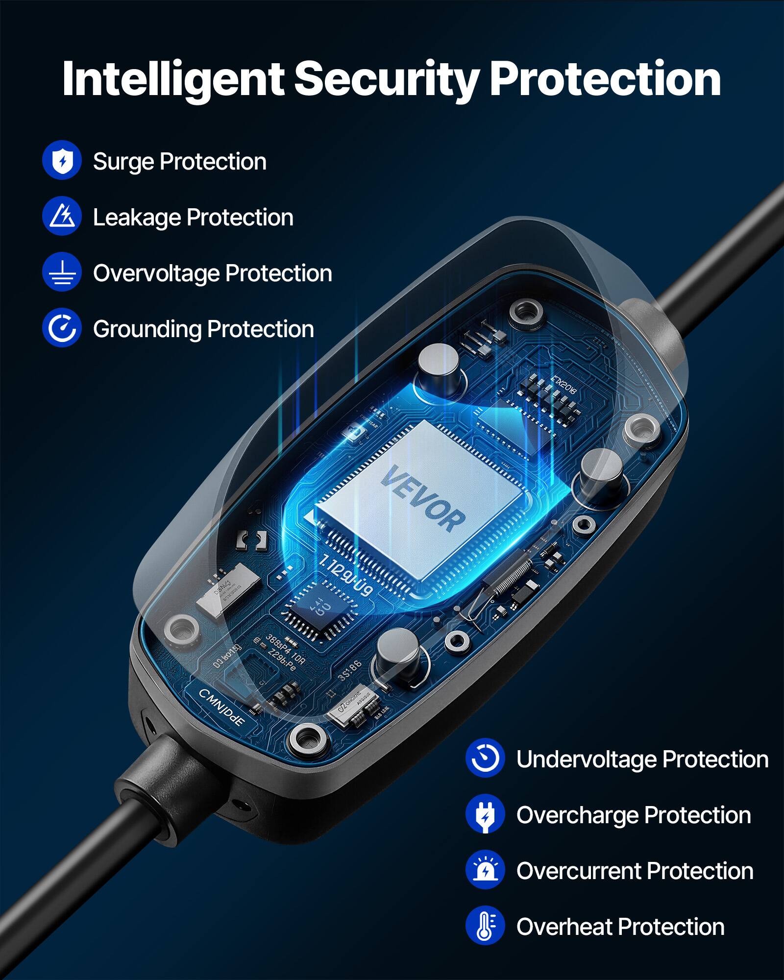 Intelligent Security Protection

- Surge Protection
- Leakage Protection
- Overvoltage Protection
- Grounding Protection
- Undervoltage Protection
- Overcharge Protection
- Overcurrent Protection
- Overheat Protection