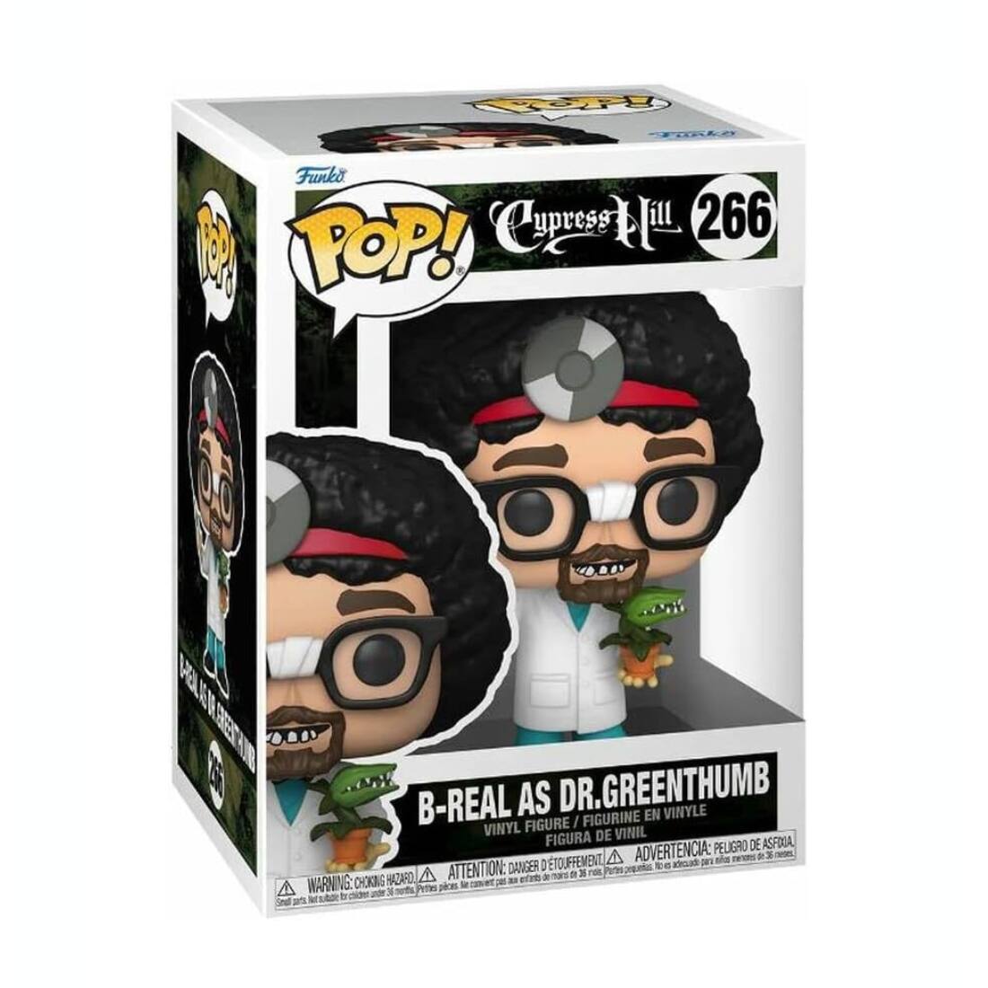 F unk Funko Pop! Cypress Hill 266 B-REAL AS DR.GREENTHUMB VINYLE FIGURINE EN VINYL FIGURE / FIGURA DE VINIL PELIGRO DE ASFIUA TOUFFEMENT A ADVERTENCIA: ad noht  Y 3 adons pF A ATTENTION: DANGER D 3 FOL WARNING CHOKING HAZARO dres A 3 PTas pices 3ral